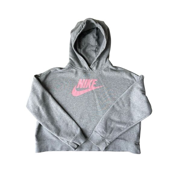 Nike Gray & Pink Sportswear Club Fleece Cropped Hoody Girls Size XL - Picture 6 of 11